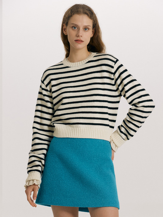 LIBERTY Stripe crop wool knit (Ivory/Navy)