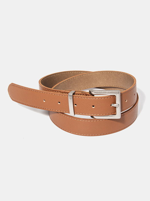 (M) square fake leather belt (T003_tan)