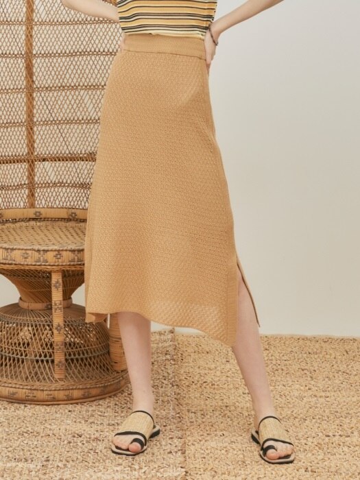 comos26 side slit knit skirt (brown)