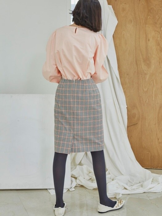 Shirring Point Check Skirt_Orange