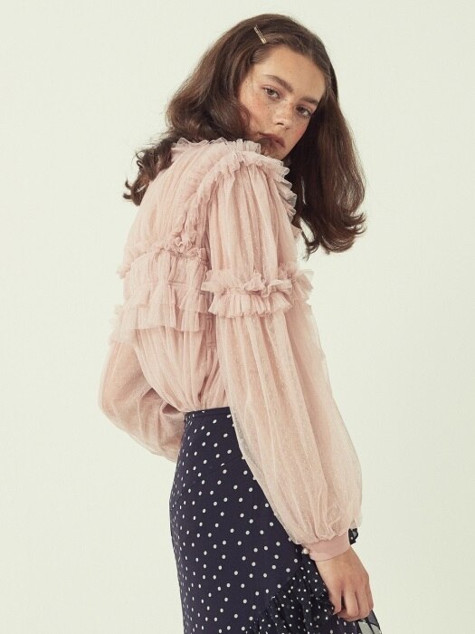 TULLE RUFFLE BLOUSE - PINK