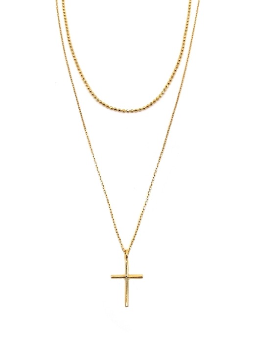 [Silver_2 SET] Gold Ball & Tiny Cross Necklace