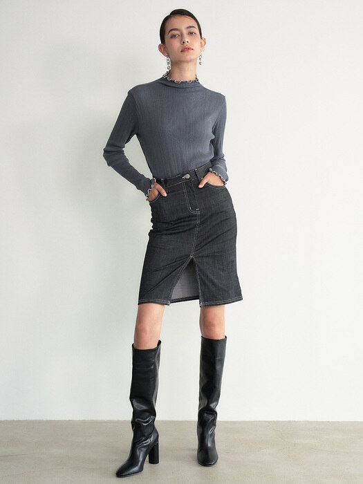 004 Washable Denim-like mini skirt (Grey)