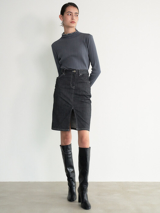 004 Washable Denim-like mini skirt (Grey)