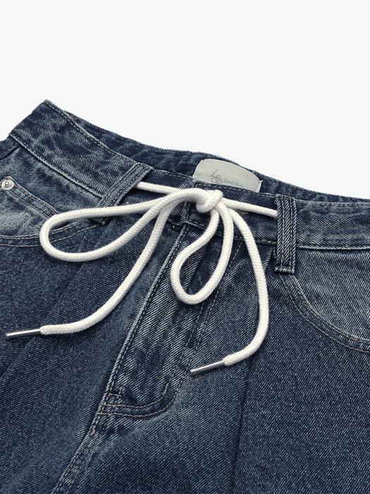 Wide string denim pants  Dark blue