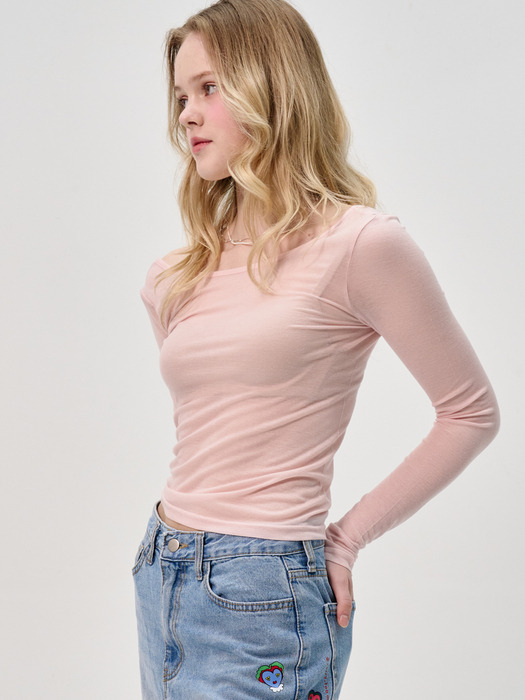 Slim Scarf Tencel Line T-Shirt_Pink