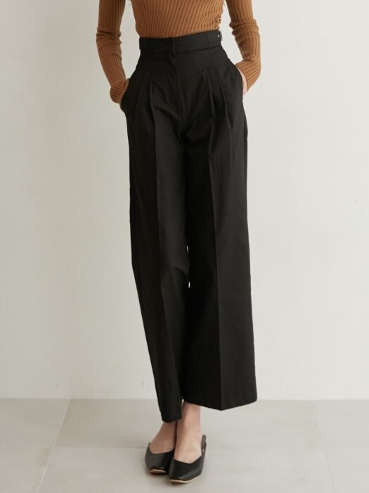 monts752 high-waist wide pants with buckle detail (black)