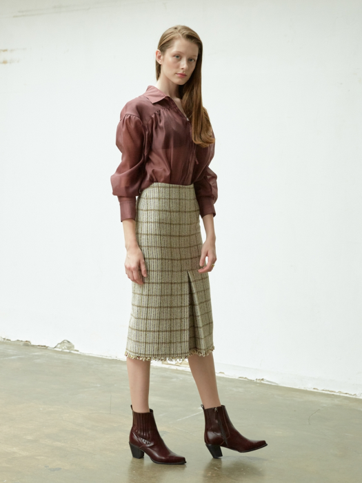 pleat tweed skirt (Fabric from Italy)