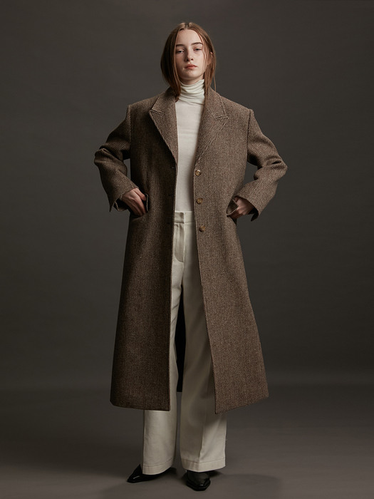 Coat Peaked Shetland Wool Alpaca Blend Brown