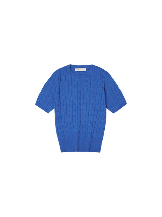 SIKN2029 cotton crop cable knit_Marine blue