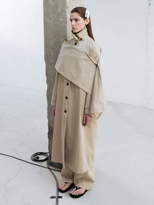 MAISIE OVERSIZED SCARF DETAIL TRENCH COAT (BEIGE)