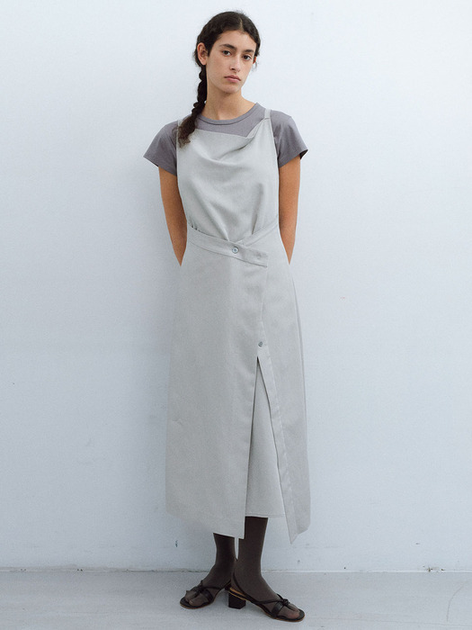 cowl button dress (mint grey)
