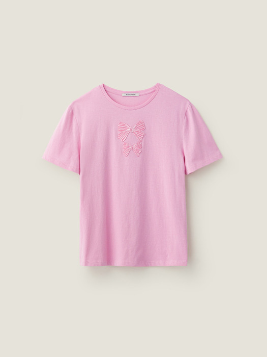 Ribbon patch t shirt - Pink