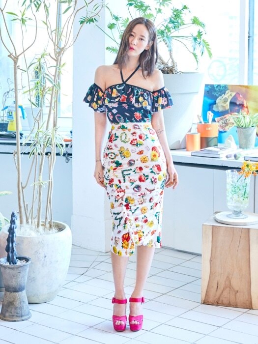 Flower Shirring Skirt