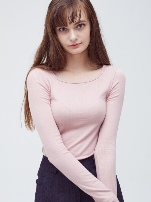 HS SQUARE NECK TEE(PINK)