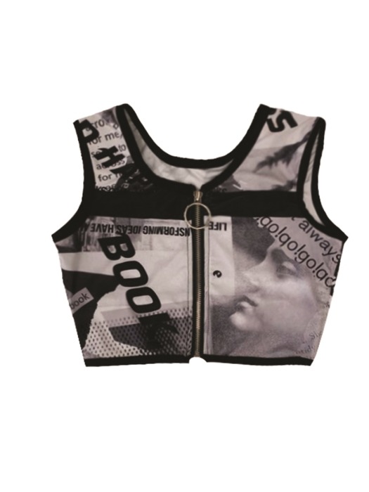 19F/W PHOTOGRAPHIC SHOULDER CUTTING CROP TOP 