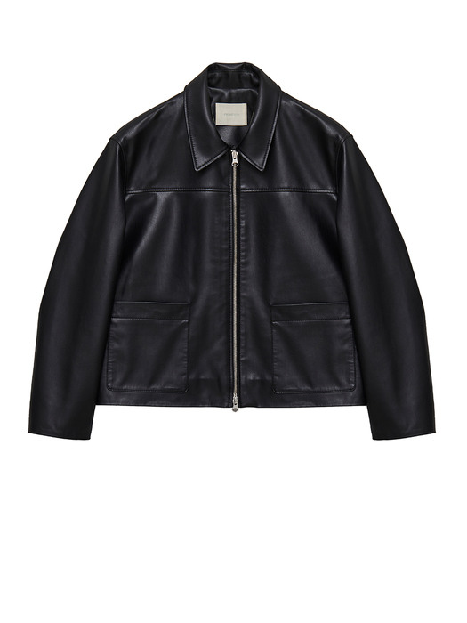 [Day-Wool] Eco Leather Single Jacket_BLACK