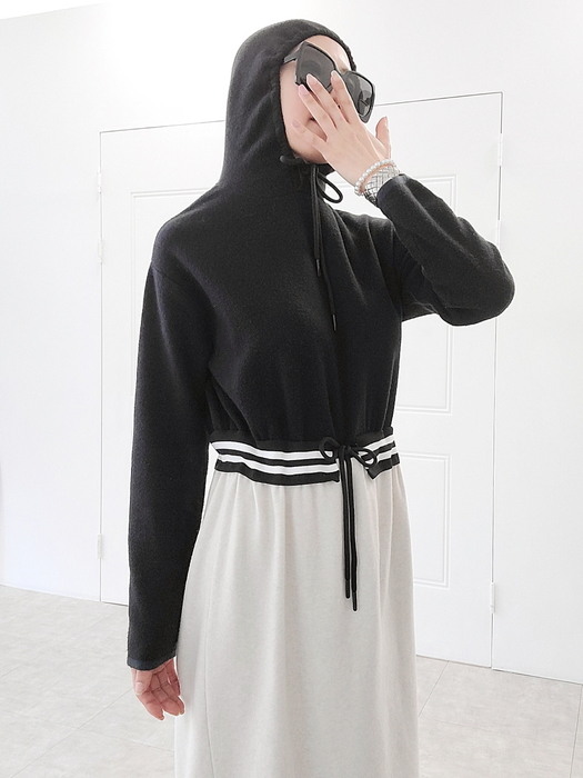 바라클라바 맥시 니트원피스 - 블랙 Maxi hoody Knit dress