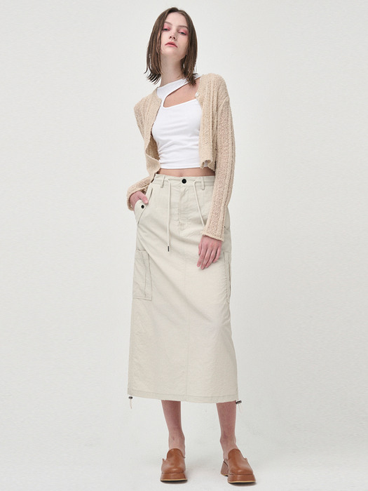 String Long Cargo Skirt, Cream