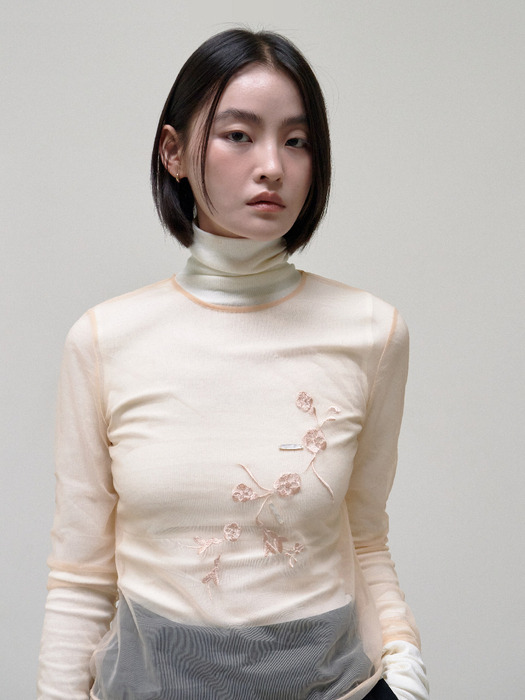 Embroidered Mesh Top_Apricot