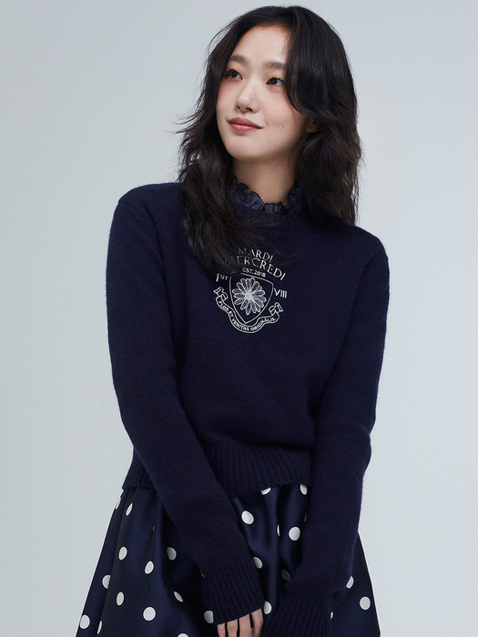 CASHMERE CROPPED PULLOVER ALUMNI SMALL EMBLEM_NAVY BEIGE