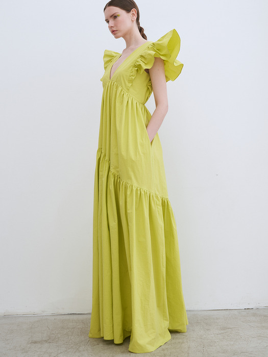 Idalia Tiered Wing Maxi Dress (French Lime)