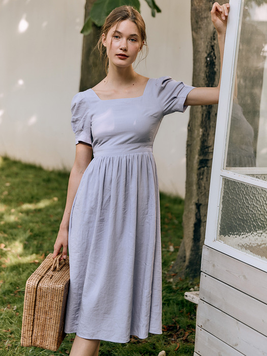 BACKLESS PUFF-SLEEVE DRESS [Lavender]