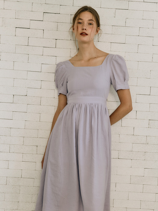 BACKLESS PUFF-SLEEVE DRESS [Lavender]