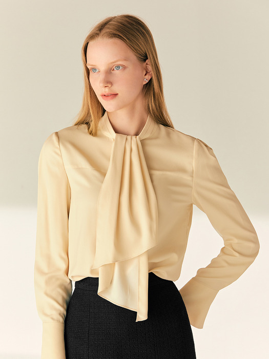 LISA High neck scarf detailed blouse (Butter/Ivory)