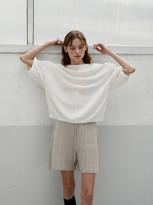 Fresh cotton sheer boat neck pullover_Ivory