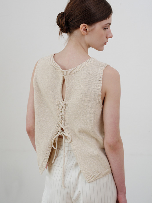 comos 1117 back lace-up sleeveless knit (oatmeal)