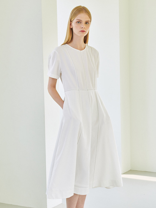 Stitch Flare Dress - White