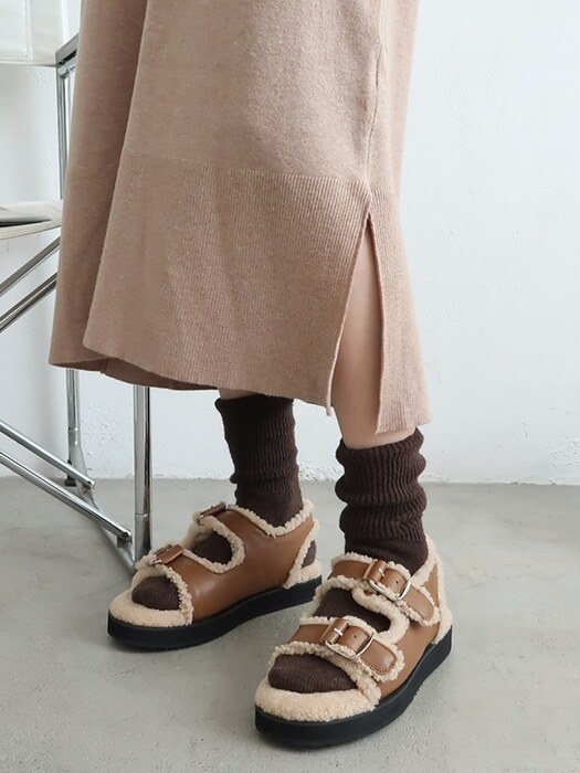 [단독]IS1293_Fur Buckle Sandals (3color)