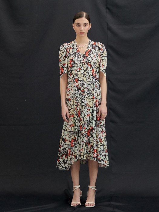 Flower Print Pleated Dress