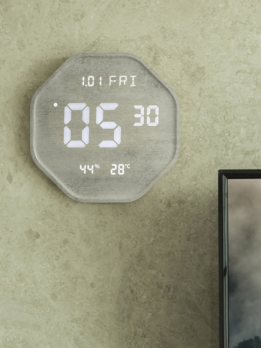 루나 헥사곤 온습도 우드 인테리어 LED 벽시계 29.5cm