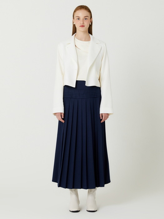 TWO WAY COTTON PLEATS LONG SKIRT (NAVY)
