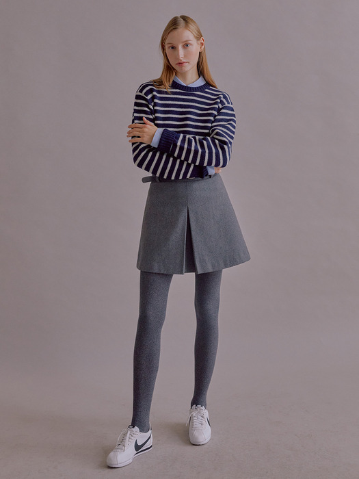 MAILI A-line wool skirt (Charcoal gray/Dark navy)