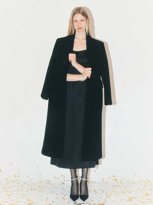 BRIDGIT Double breasted cashmere blended long coat (Black)