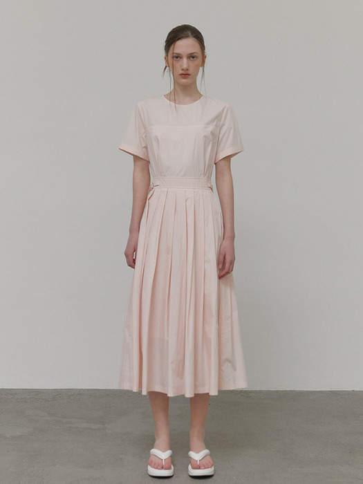 Half Sleeve Pleats Dress, Peach Pink