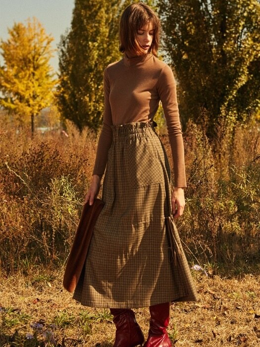 CHECK DOUBLE STRING SKIRT BROWN