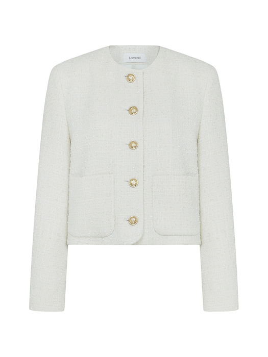 Crop Tweed Jacket[LMBCSPJK105]-Ivory