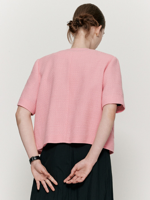 V-neck summer tweed jacket - Soft pink