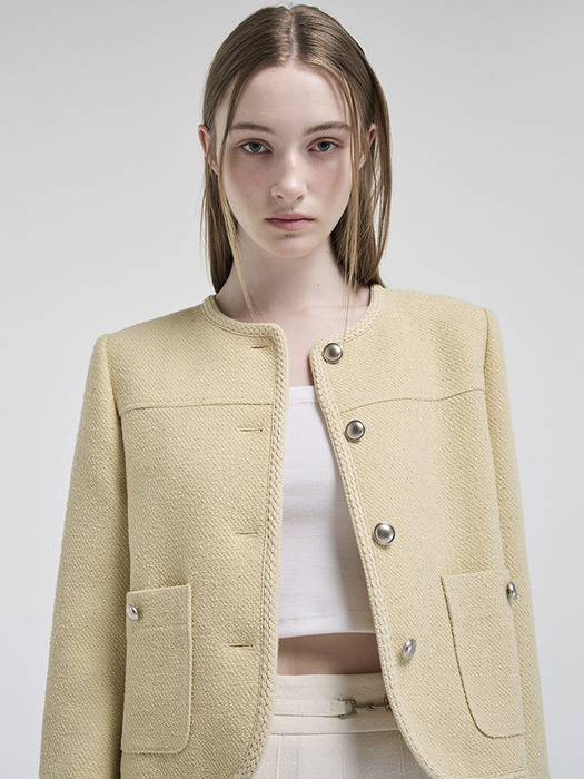 Curved Round Tweed Jacket, Yellow