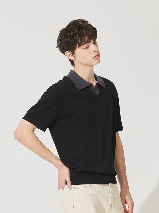 Color Block Open Shirt Half Pullover_ Black (BK) M42MPU003BK