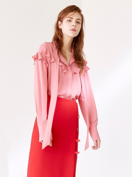 PUSSY BOW BLOUSE CORAL PINK