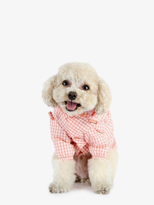 강아지 체크 바람막이 핑크