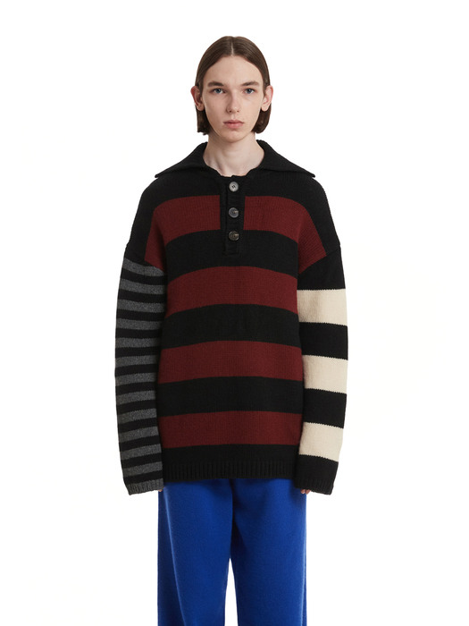 Stripe Pique Polo Knit Sweater_Multi