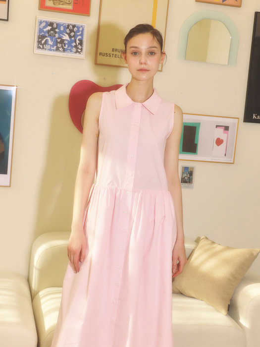 Sleeveless cotton dress_pink