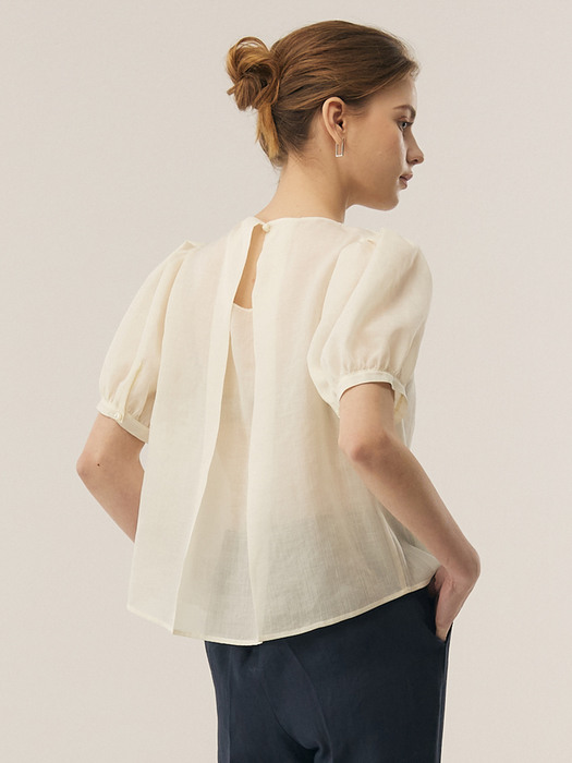 [Linen] Puff Sleeve Shirring Blouse _ 3color