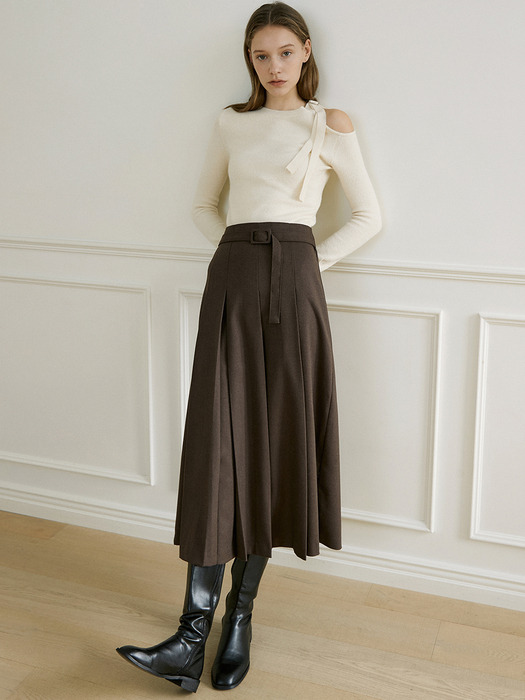comos 1037 belt pleats skirt (brown)